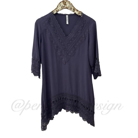 Maria Rerio Navy Tunic Top Cover Up Embroidered Detail - Picture 1 of 7
